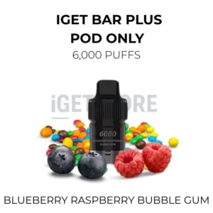 IGET Bar Plus Pods 6000 Puffs – Blueberry Raspberry Bubble Gum