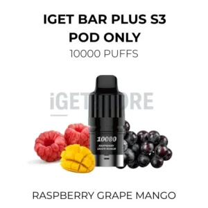IGET Bar Plus S3 Pod Only 10000 Puffs – Raspberry Grape Mango