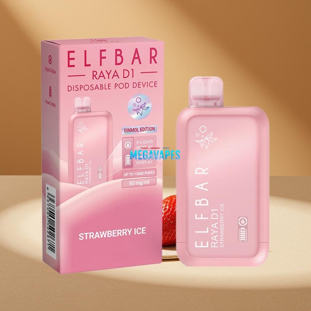 Elf_Bar_Raya_D1_13000_Puffs_18ml_Rechargeable_Disposable_Vape_Strawberry_Ice_D6DP0Z40-1jpg - Mega Vapes Australia