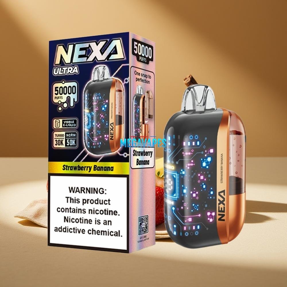 NEXA_Ultra_50K_Disposable_Vape_20mL_5_Nicotine_Dual_Mesh_Coils_Type_C_Charging_Strawberry_Banana_2FV4231-1jpg - Mega Vapes Australia