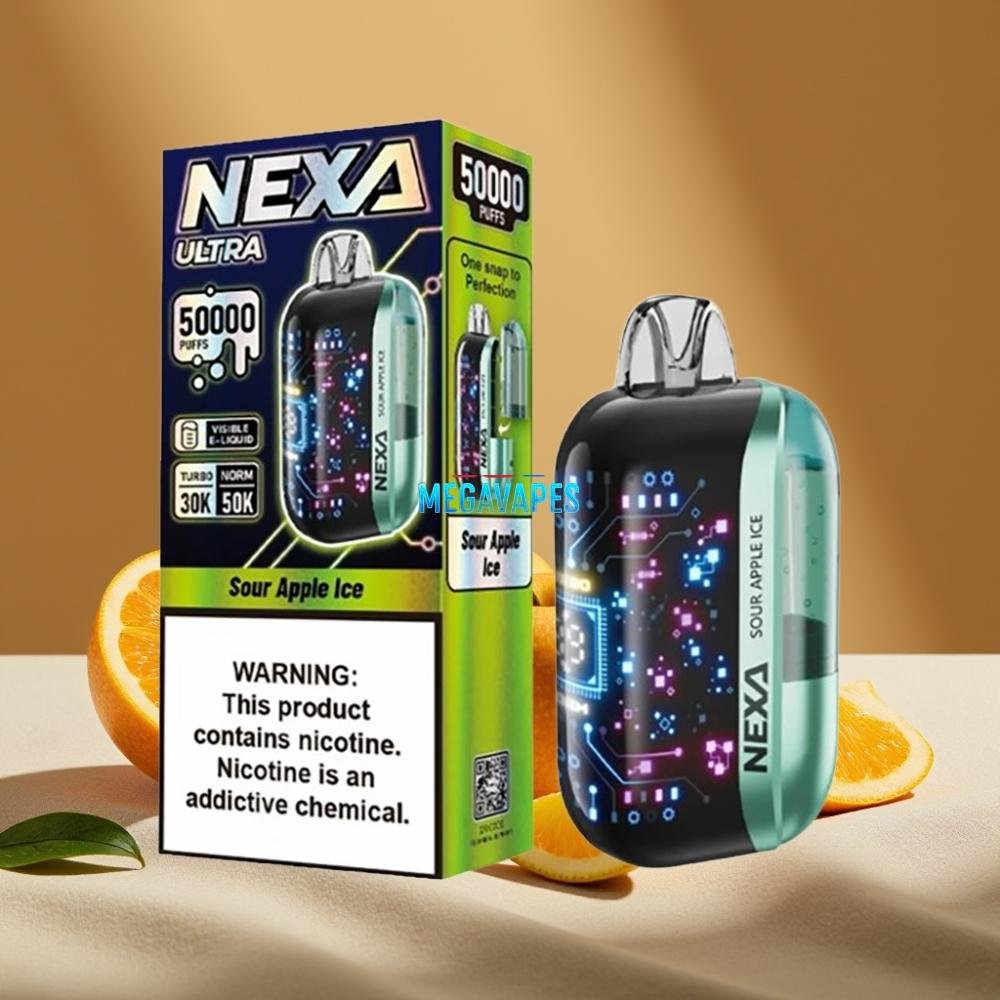NEXA_Ultra_50K_Disposable_Vape_20ml_5_Nicotine_3D_Curved_Screen_Sour_Apple_Ice_2FV41280-1jpg - Mega Vapes Australia