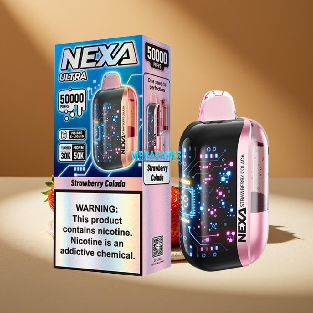 NEXA_Ultra_50K_Disposable_Vape_20ml_5_Nicotine_Dual_Mesh_Coils_Strawberry_Colada_2FV41084-1jpg - Mega Vapes Australia