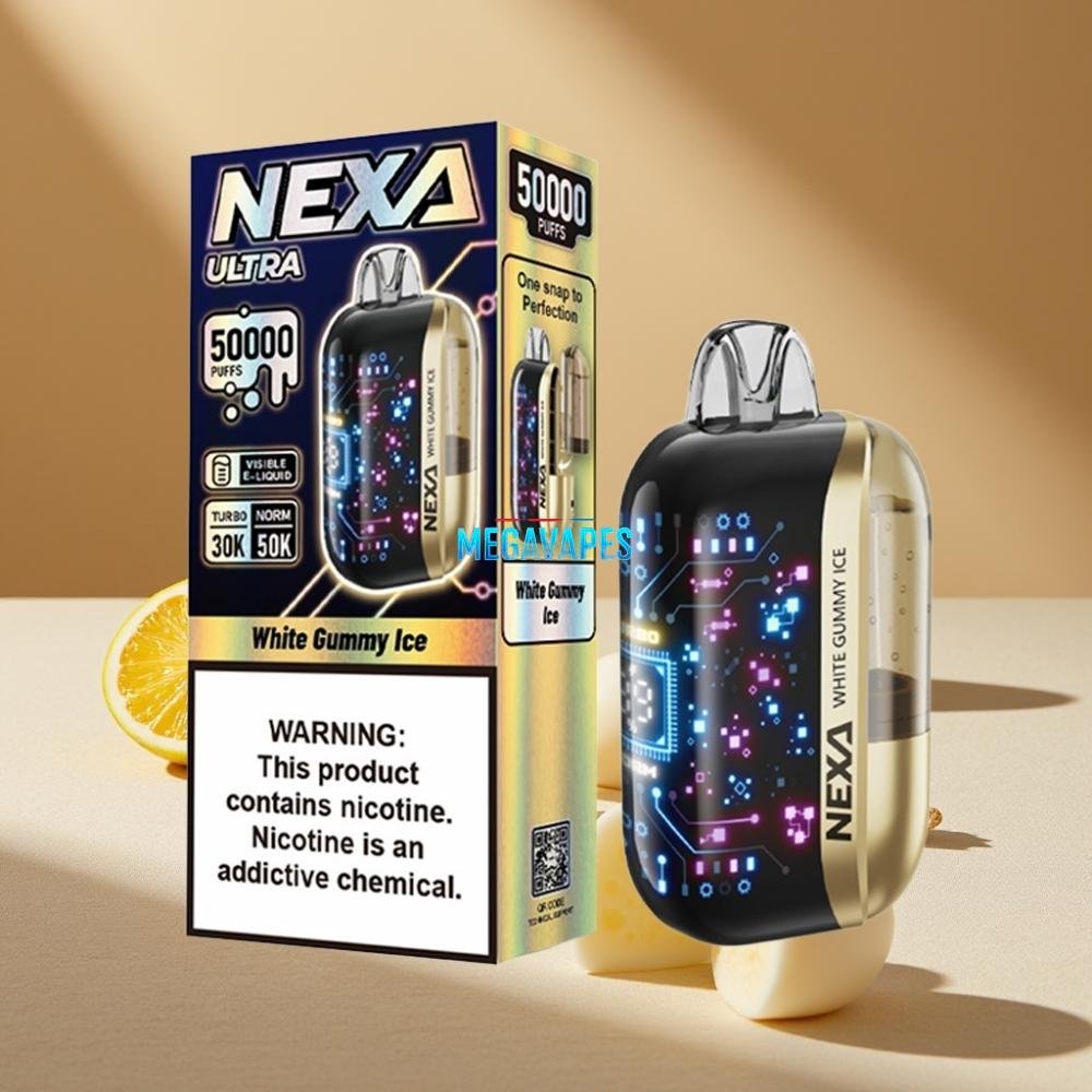 NEXA_Ultra_50K_Disposable_Vape_20ml_5_Nicotine_Dual_Mesh_Coils_White_Gummy_Ice_2FV4855-1jpg - Mega Vapes Australia