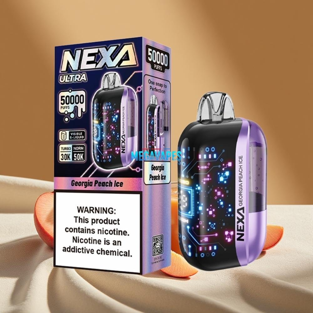 NEXA_Ultra_50K_Disposable_Vape_20ml_Prefilled_5_Nicotine_Type_C_Charging_Georgia_Peach_Ice_2FV4467-1jpg - Mega Vapes Australia