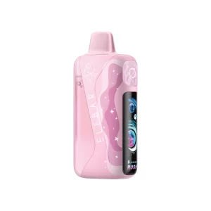 Pink Elf Bar disposable vape device with a celestial pink pattern and curved mouthpiece.
